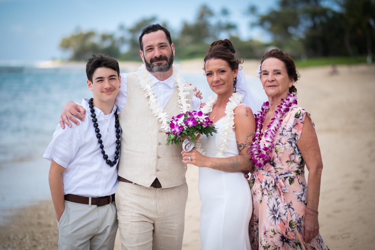 The author, right, with her daughter-in-law, son and grandson