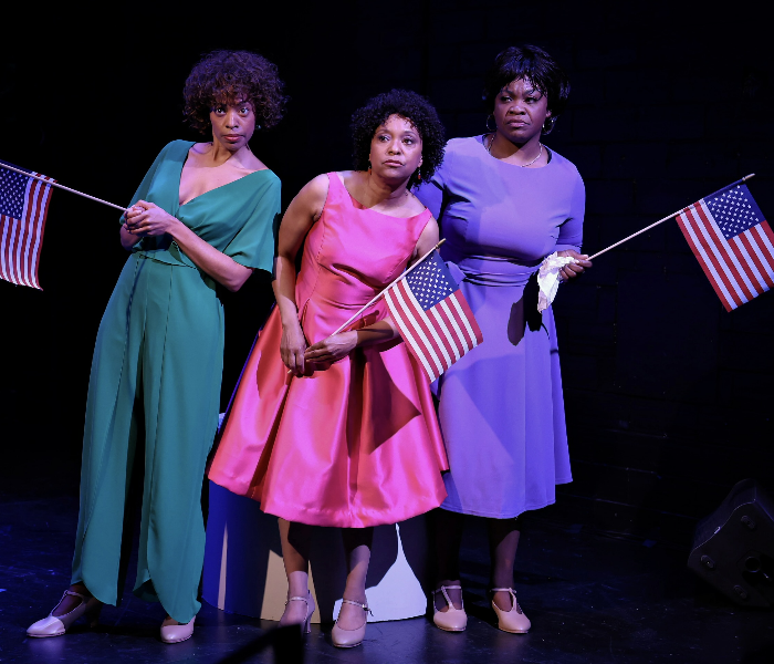 Patrice Bell, April Armstrong and Matelyn Alicia in The World According to Micki Grant, which is running this month. Photo by Gerry Goodstein.