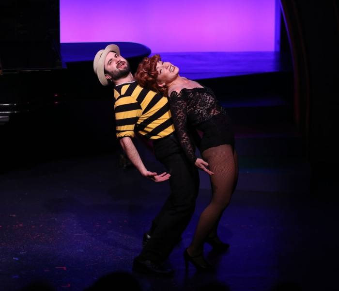 Chris Collins-Pisano and Jenny Lee Stern in Forbidden Broadway: Merrily We Stole a Song. Photo by Carol Rosegg. 