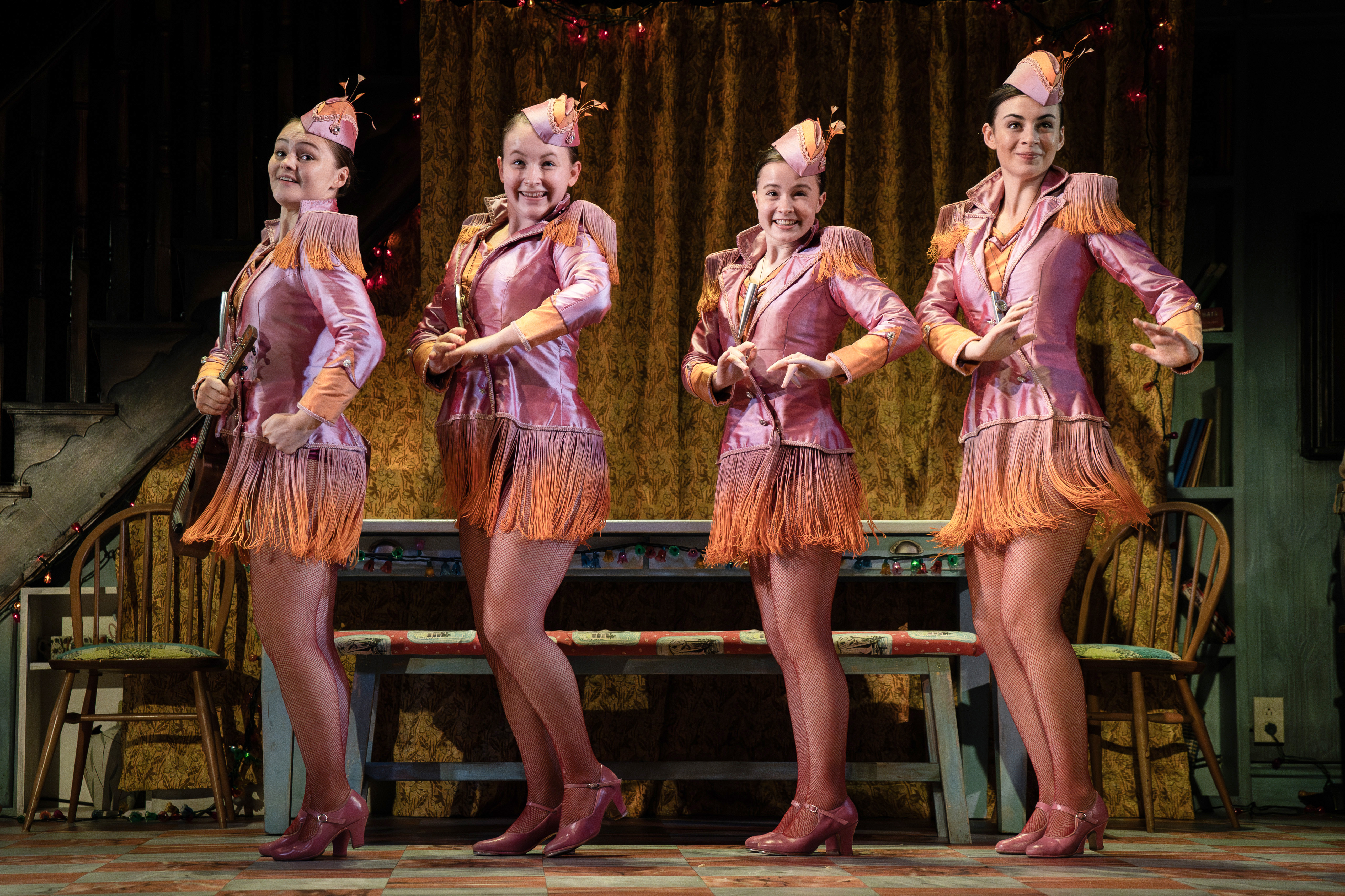 Nancy Allsop, Nicola Turner, Sophia Ally and Lara McDonnell in The Hills of California on Broadway. Photo by Joan Marcus.