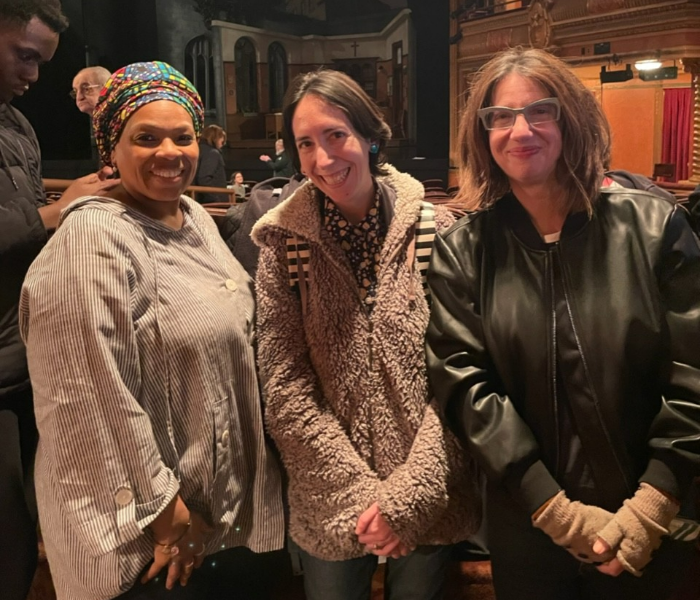 Modupe Anuku, a teacher at High School for Service and Learning, Gina Femia and Crystal Skillman at a student matinee of Doubt on Broadway
