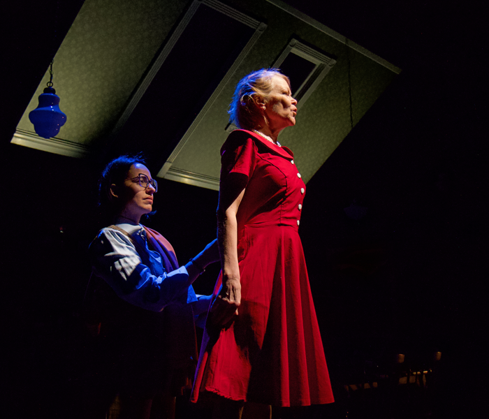 Patricia Marjorie and Monique Vukovic in Mrs. Loman, an intriguing riff on Death of a Salesman running Off-Off Broadway this month. Photo by Mari Eimas-Dietrich.