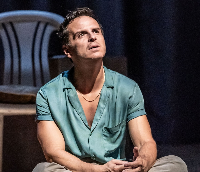 Andrew Scott in the one-man Vanya, which is streaming through National Theatre at Home. Photo by Marc Brenner. 